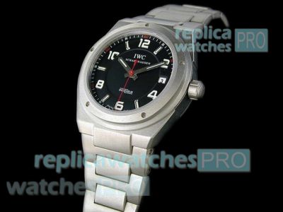 Copy IWC Ingenieur Black Arabic Number Dial SS Case Watch